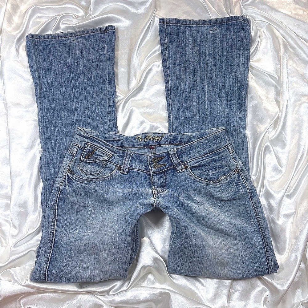 y2k Flare Jeans Blue Good Tu Chuzy Low Rise Double Button Distressed Vintage
